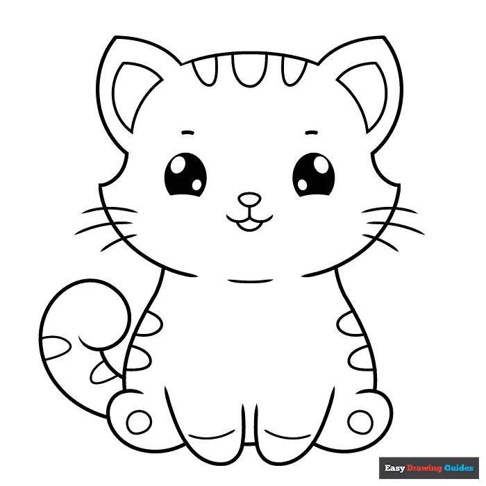 Cute cartoon cat coloring page easy drawing guides