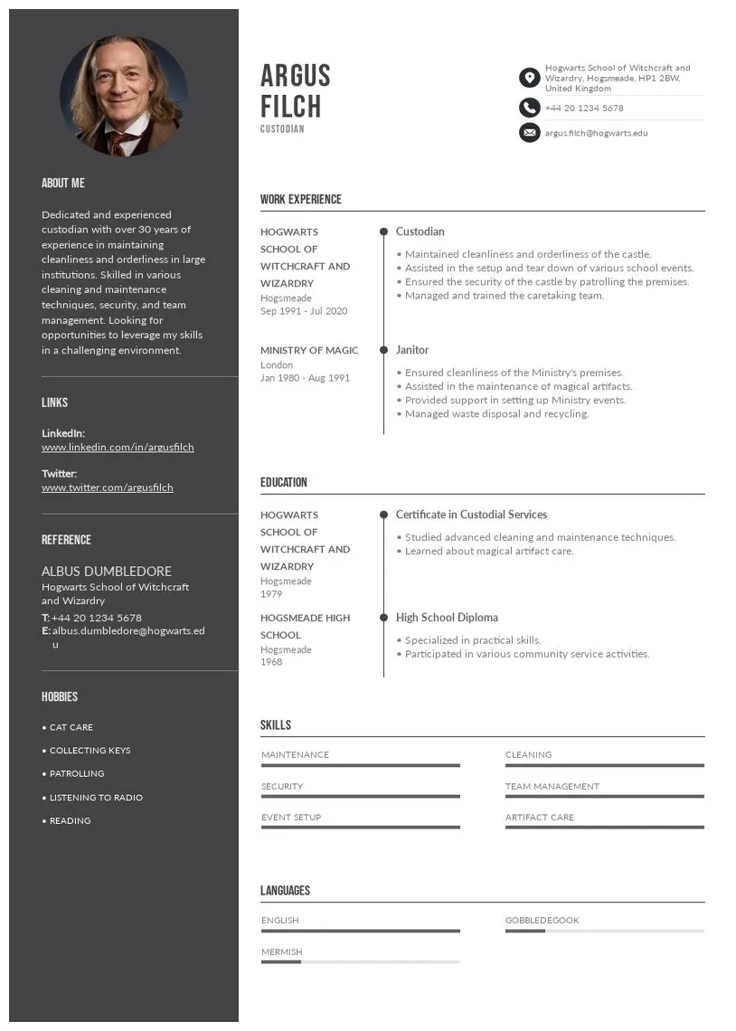 Custodian Resume Samples | Resume Example