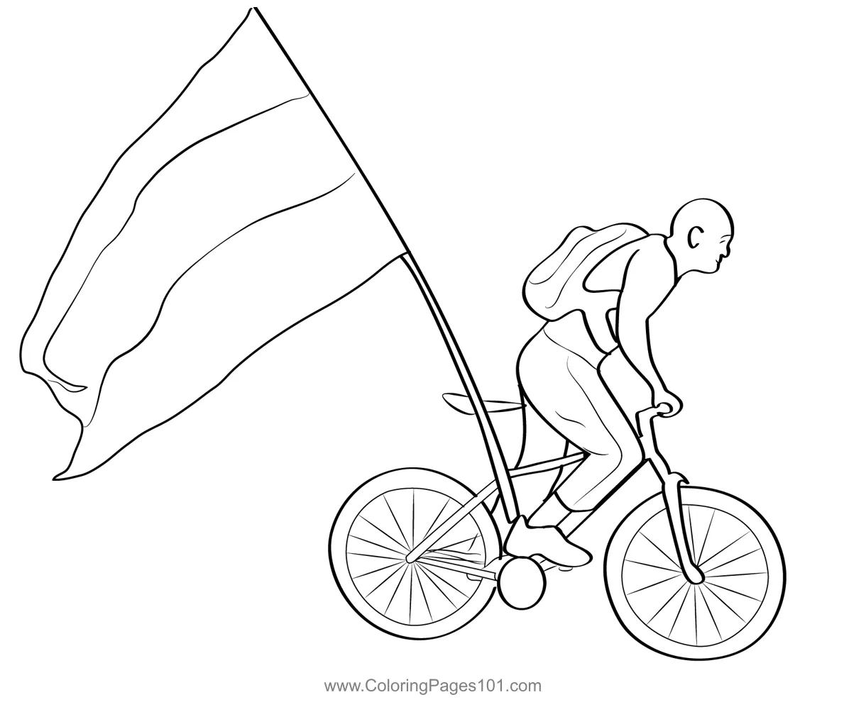 A Patriotic Cyclist Celebrates Coloring Page for Kids - Free National