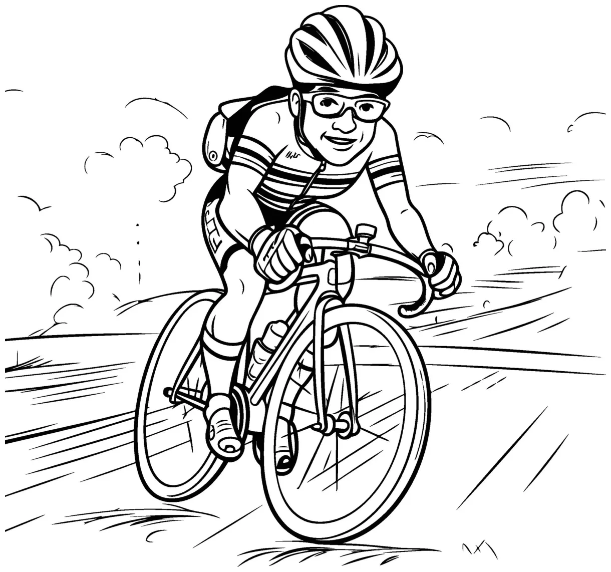 A cyclist is riding his bike in the road coloring page 50148900 Vector