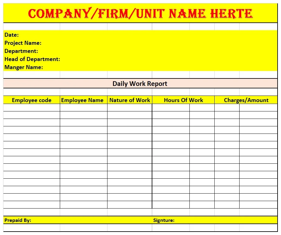 Daily work report template free report templates report template