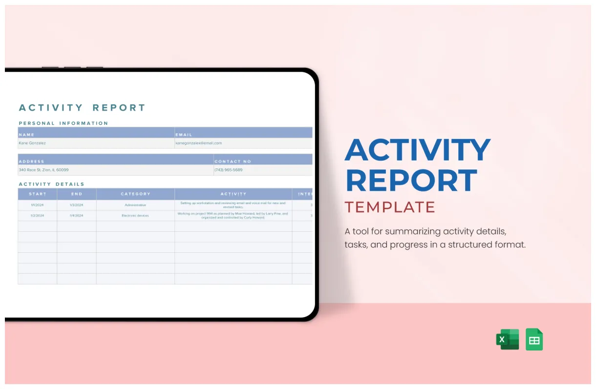 Template in excel, google sheets download
