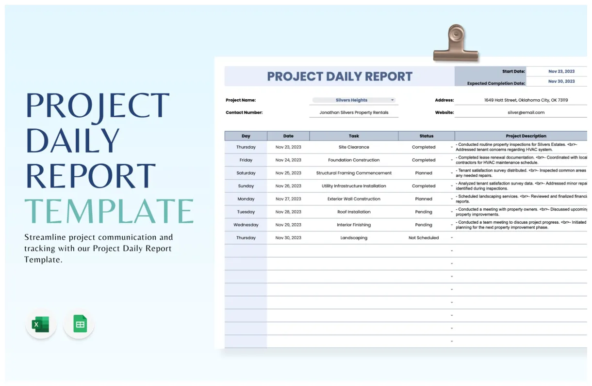 Template in excel, google sheets download