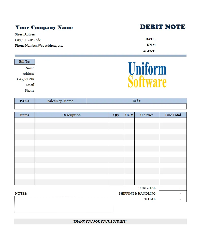 Debit note template