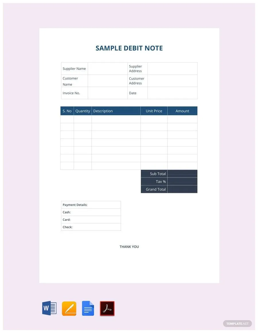 Debit note format template in word, pages, pdf, google docs download