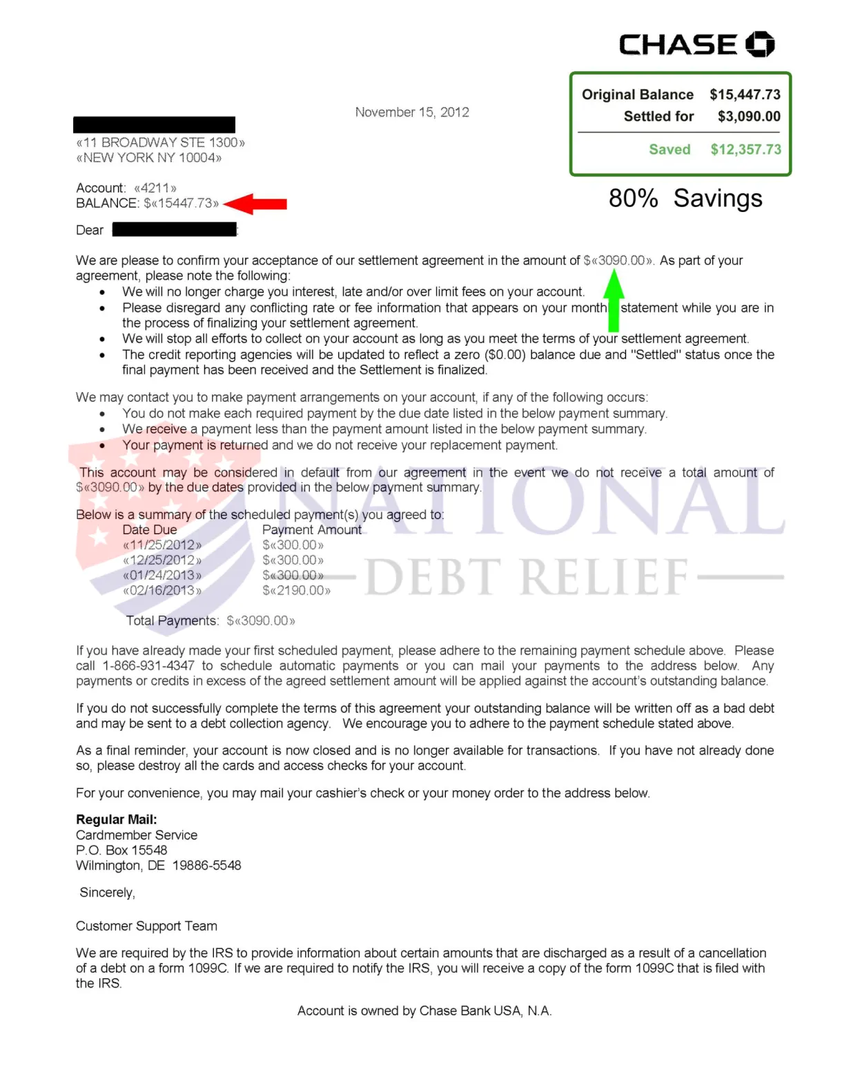 Chase bank usa 80% savings