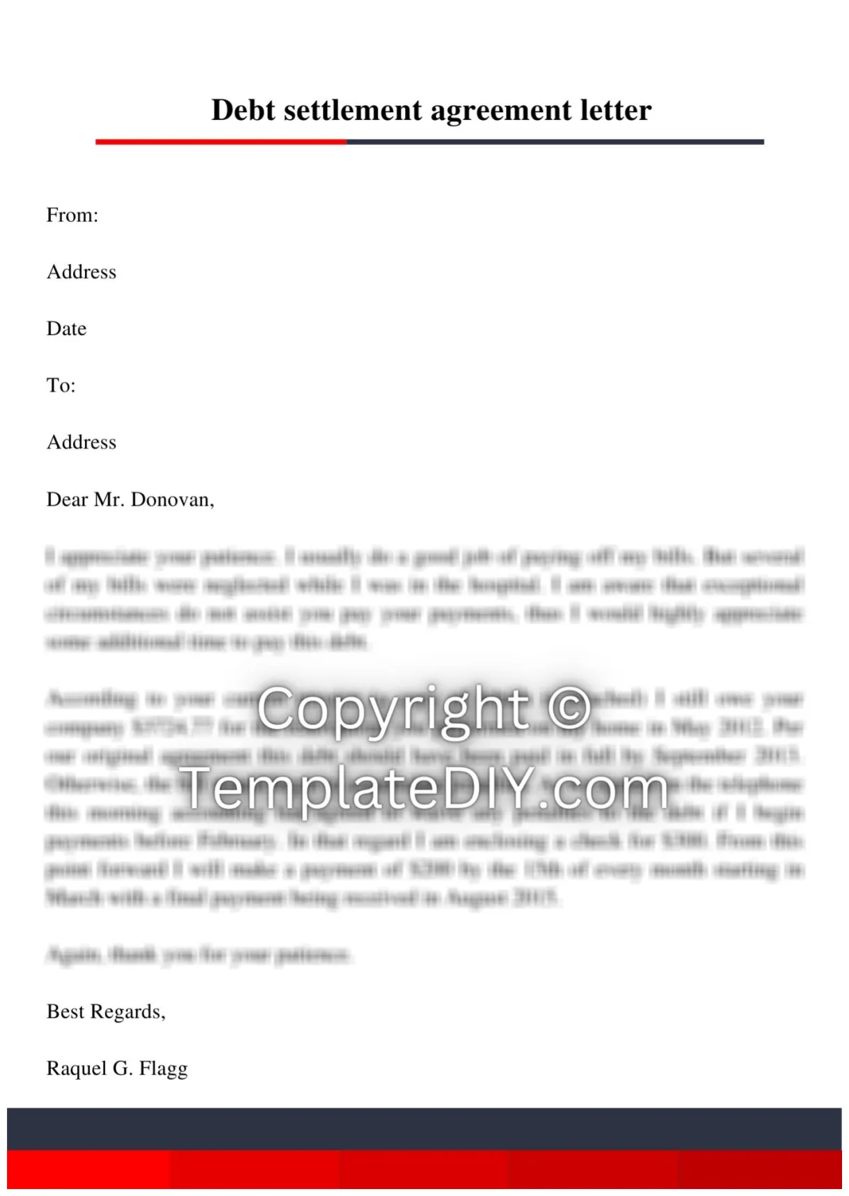 Debt settlement agreement letter sample with examples