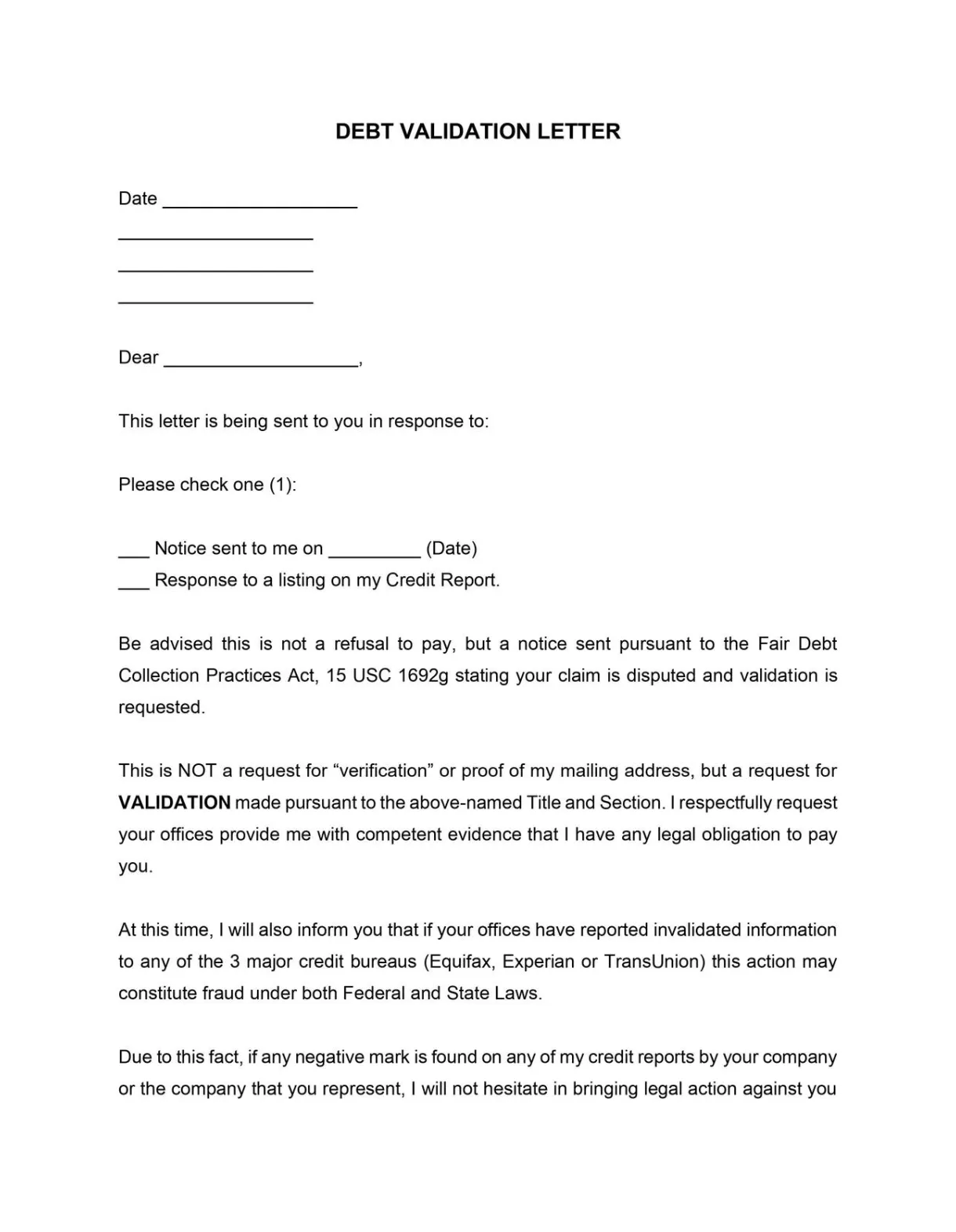 Debt validation letter