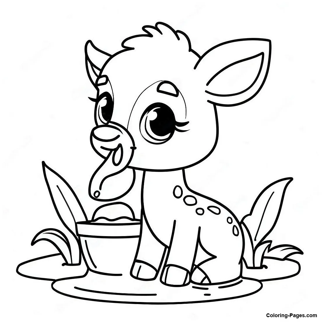 Adorable Baby Deer Drinking Water Coloring Page | Coloring-Pages.com