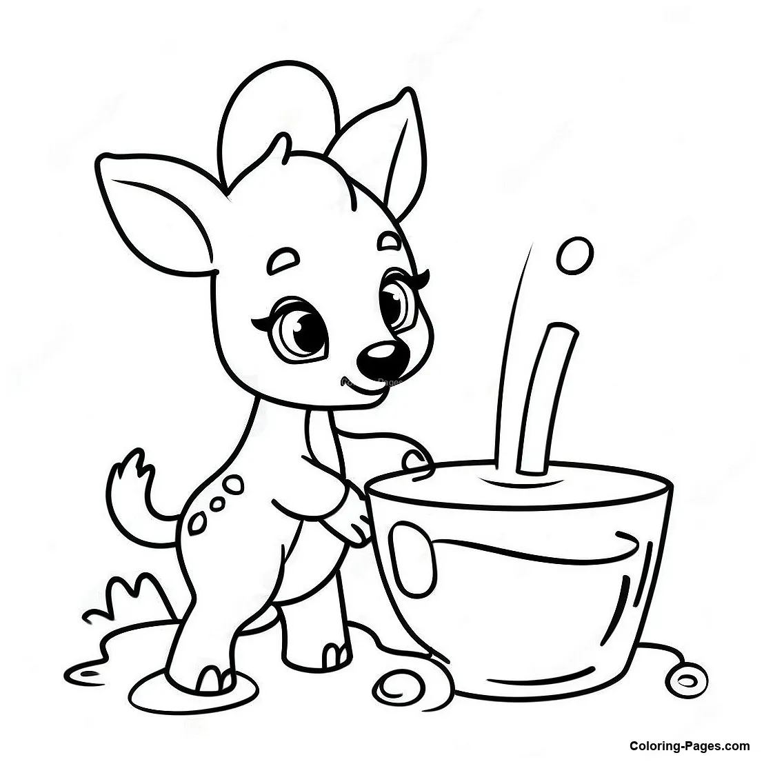Adorable Baby Deer Drinking Water Coloring Page | Coloring-Pages.com