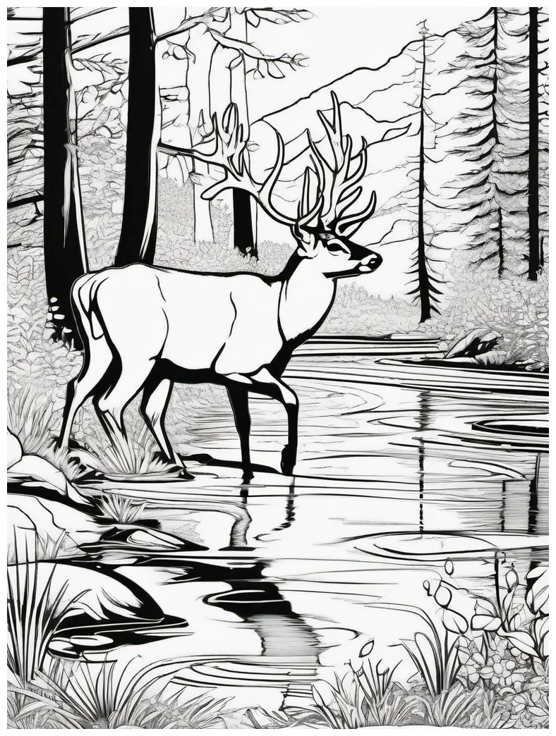 Deer Coloring Pages - Deer Drinking Water From A Sparkling