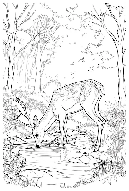A deer is drinking water coloring page | Premium AI-generated image