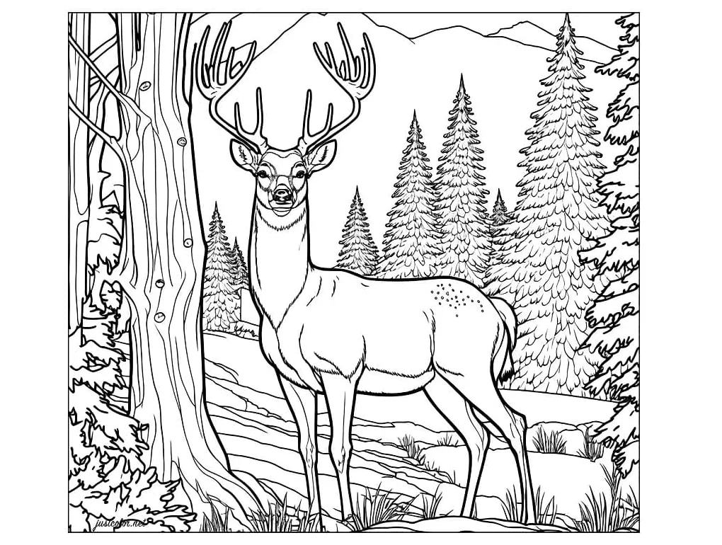 Forest deer coloring page download, print or color online for free