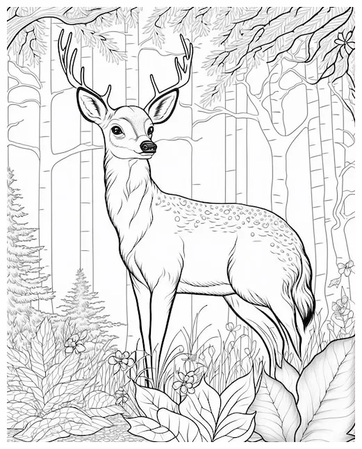 Premium deer in the forest coloring page