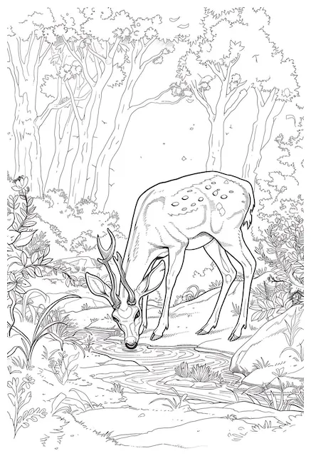A drawing of a deer in the forest coloring page premium ai-generated
