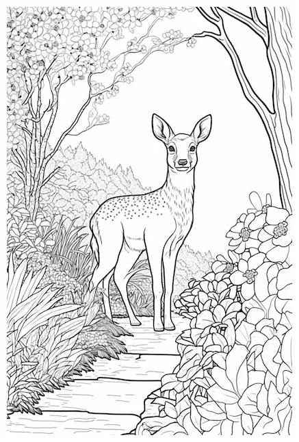 Premium ai deer in the forest coloring page