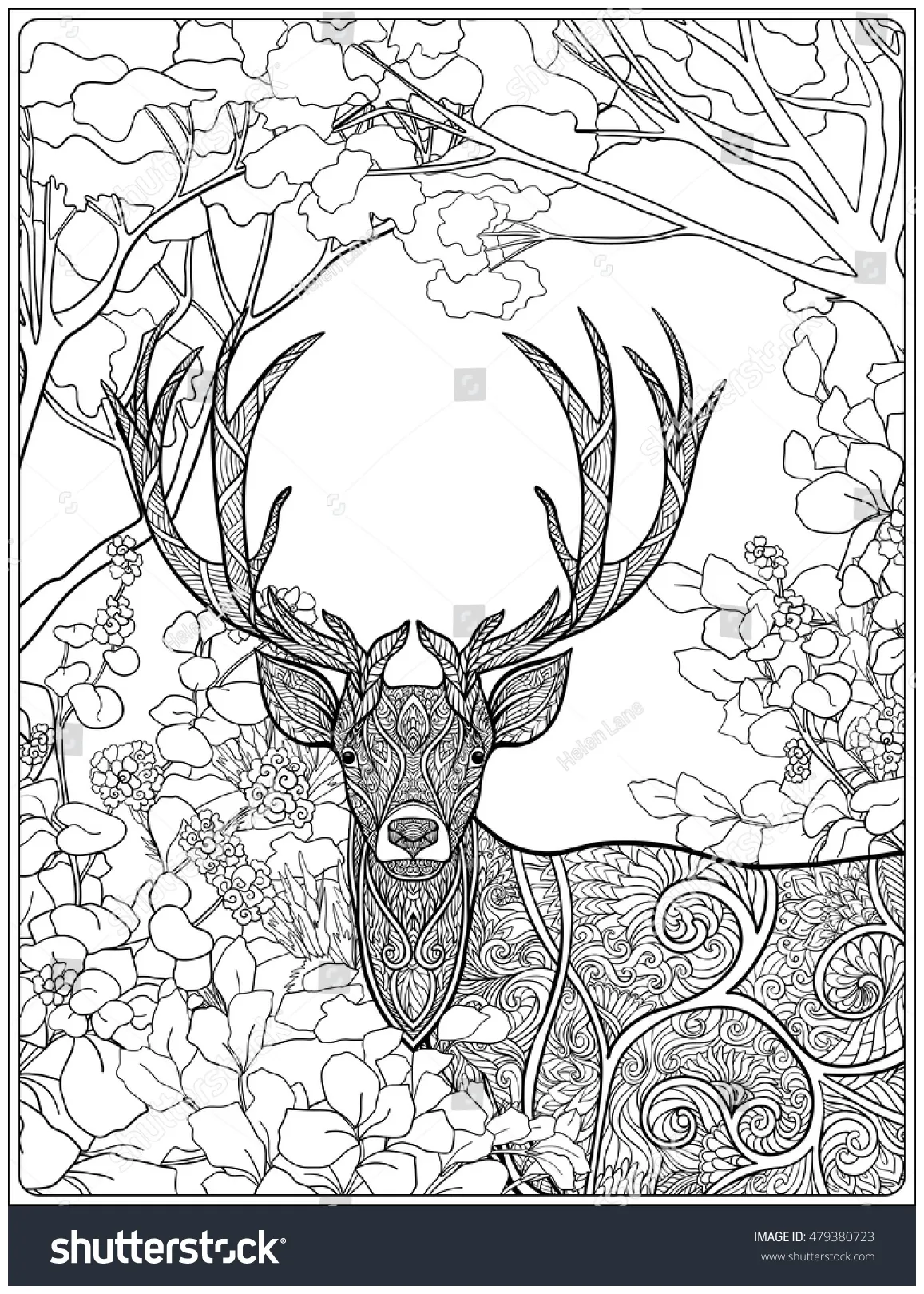 Coloring page deer forest coloring book stock vector