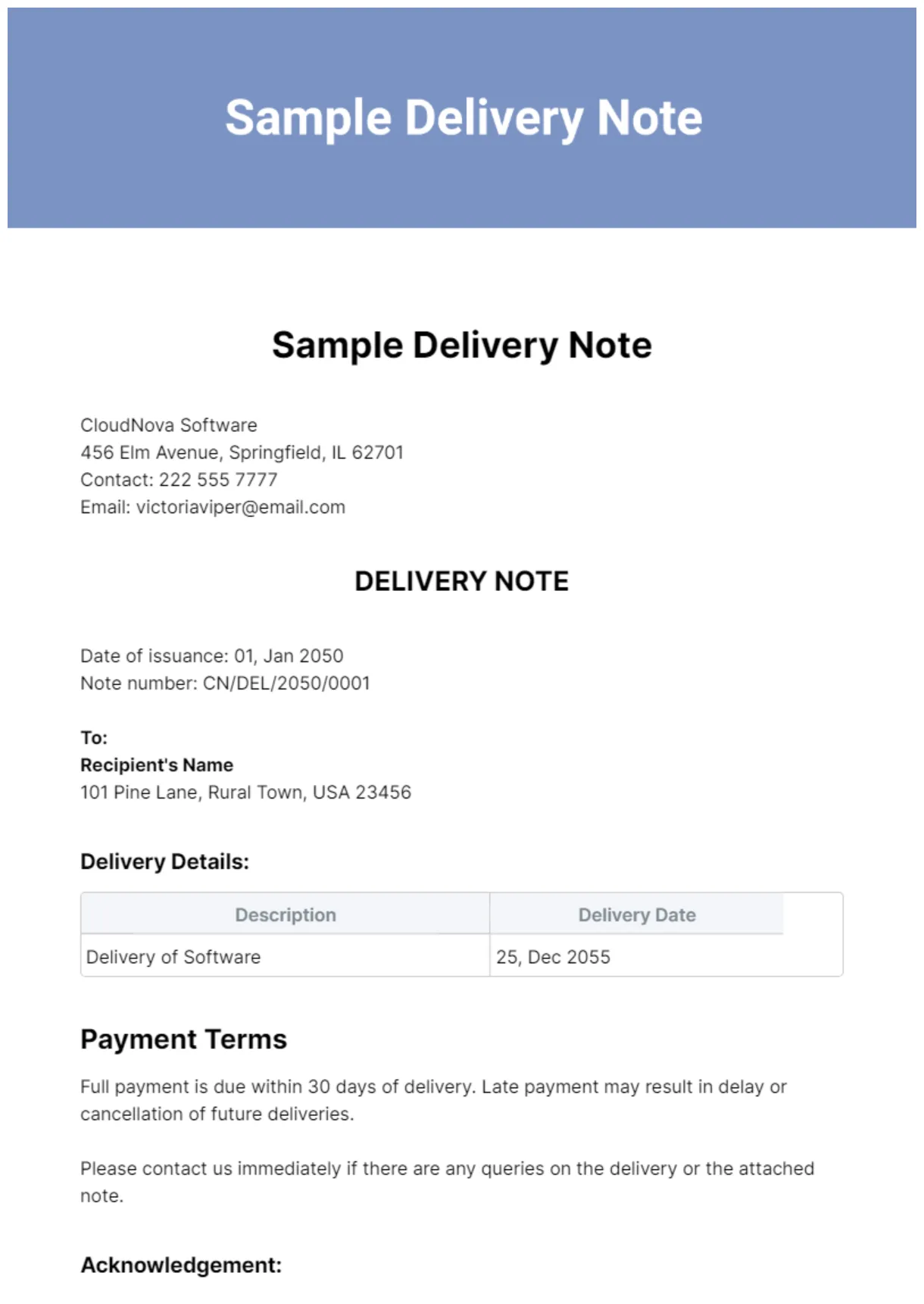 Free sample delivery note template edit online & download template