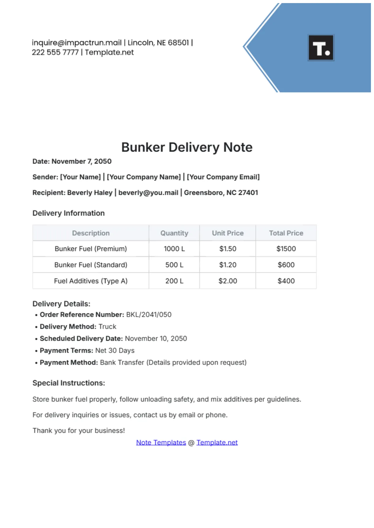 Free vehicle delivery note template to edit online