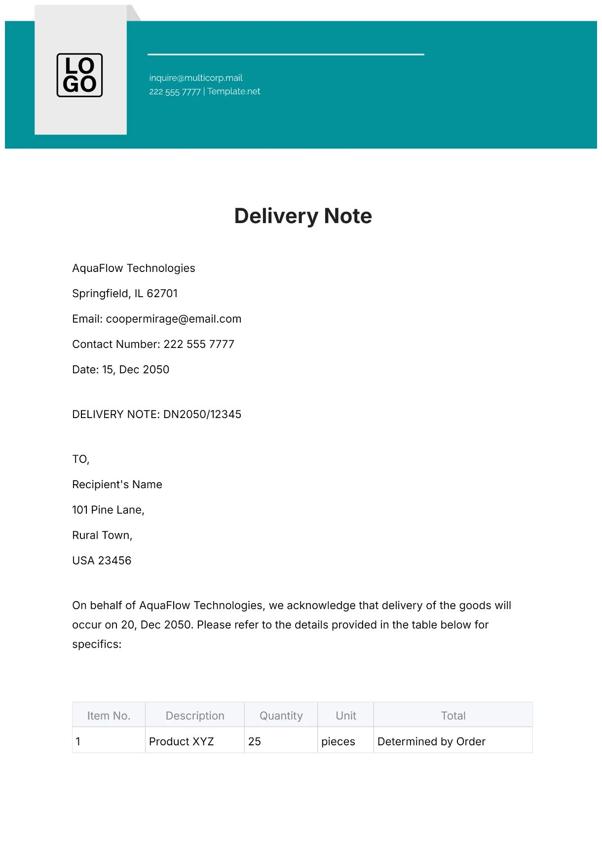 Free delivery note template to edit online