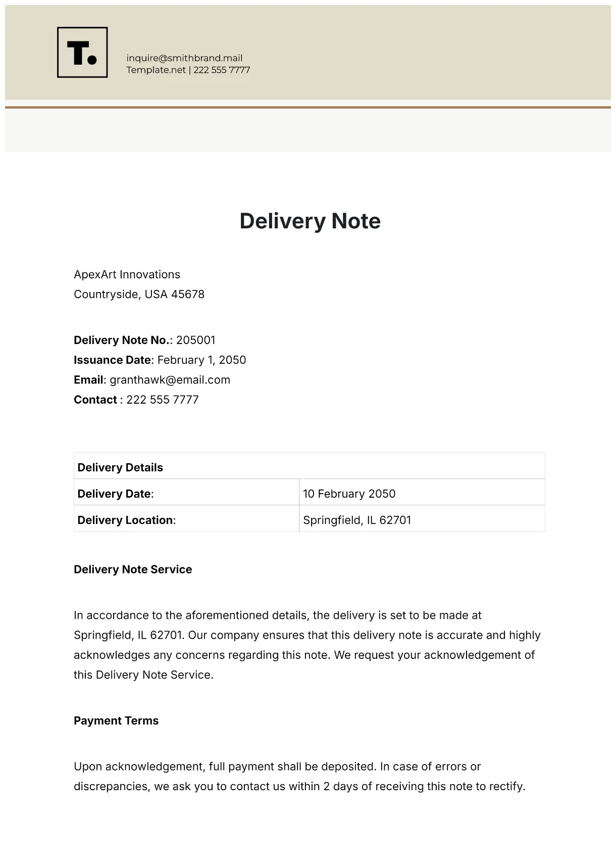 Free vehicle delivery note template to edit online
