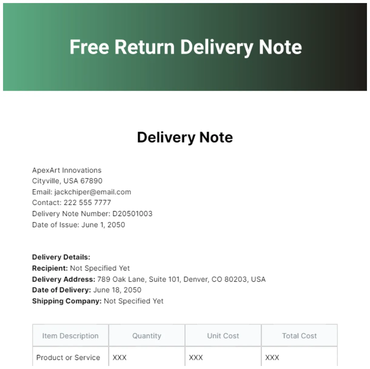 Free vehicle delivery note template to edit online