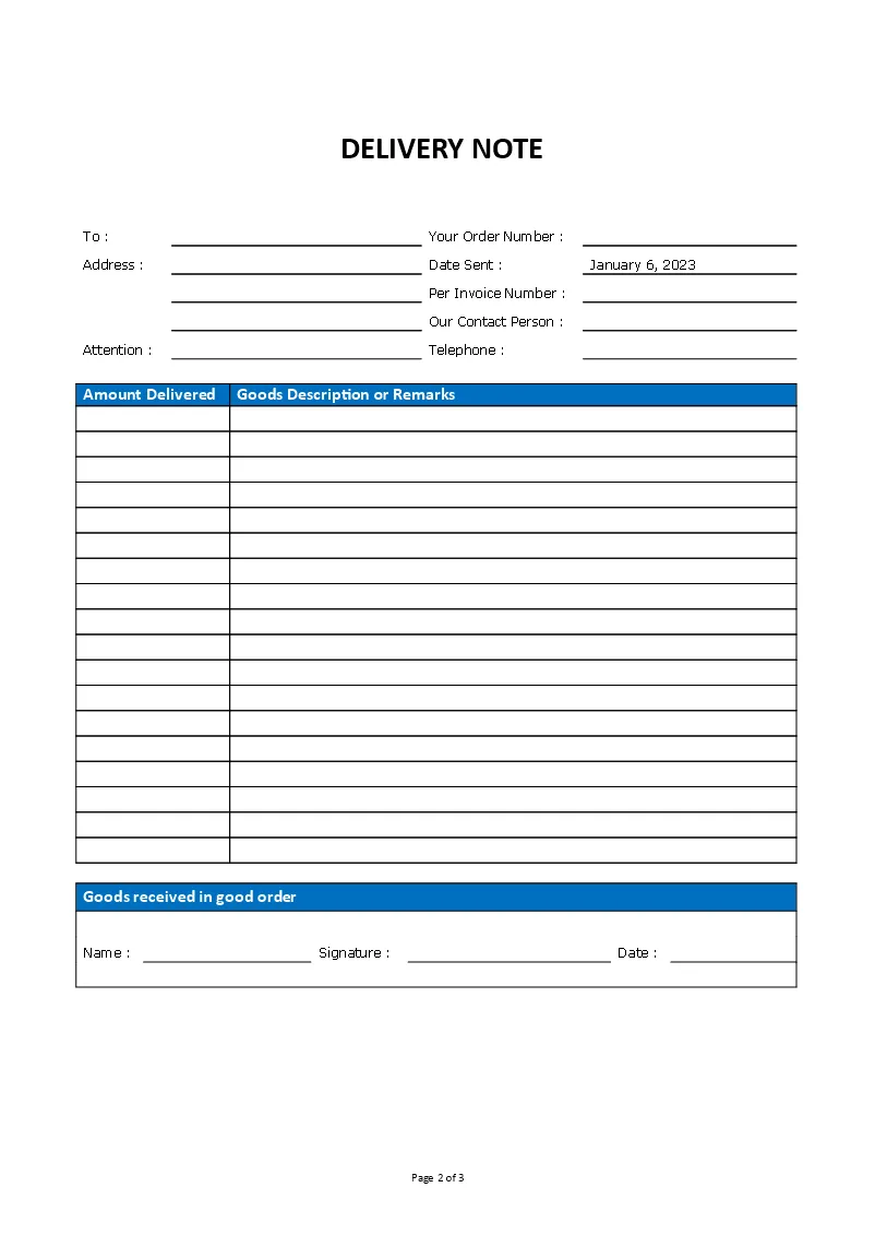 Delivery order note templates at allbusinesstemplates