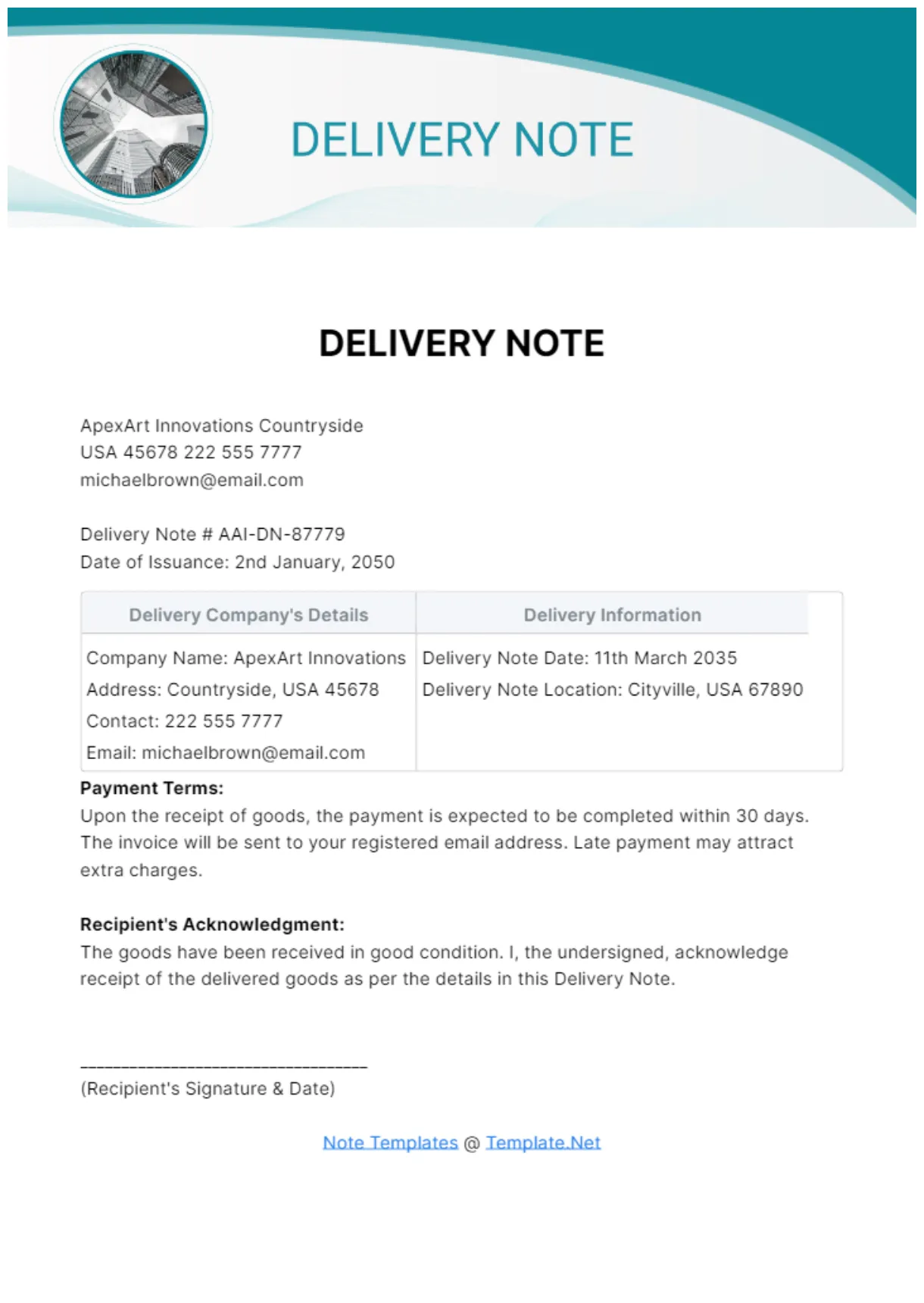 Delivery note template edit online & download example template