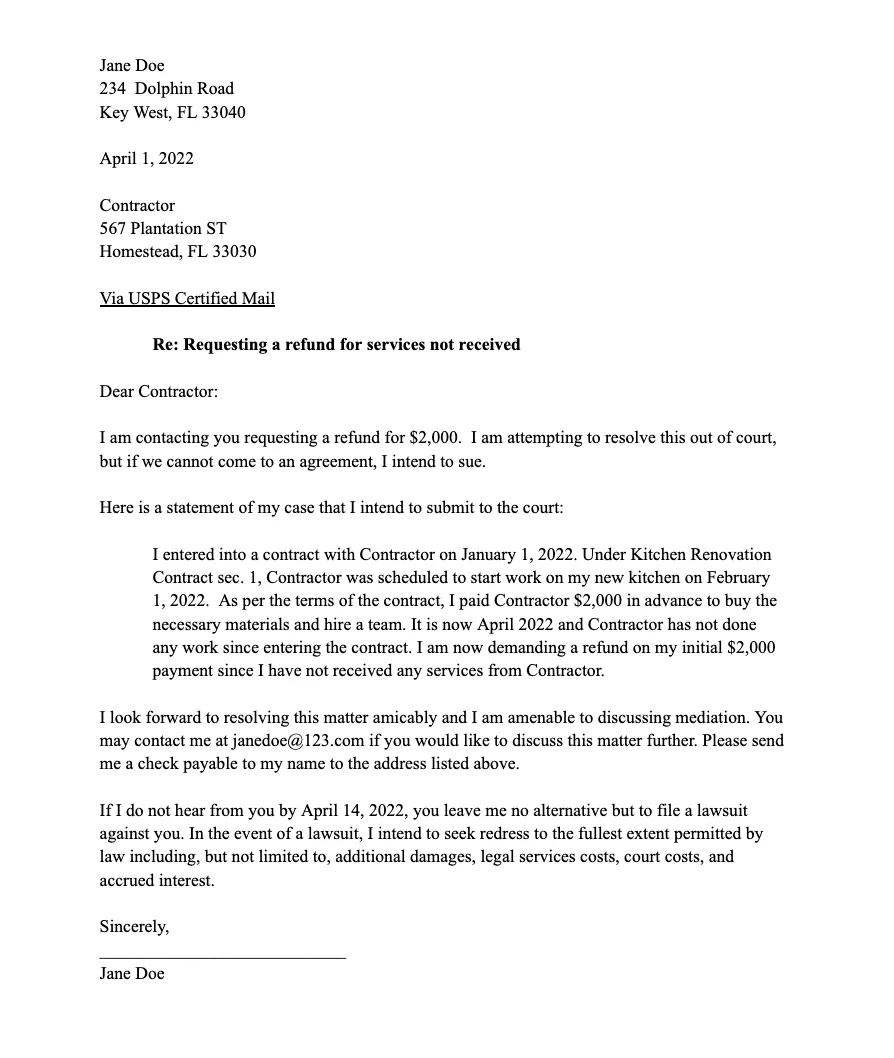 How to Write a Letter Requesting a Refund From a Contractor (Free Template)