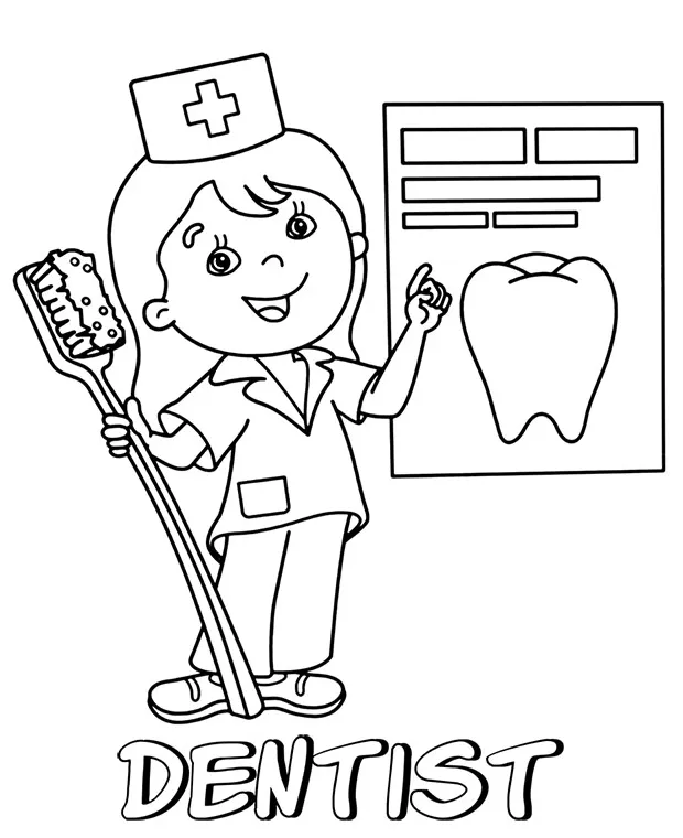 Printable coloring page of dentist