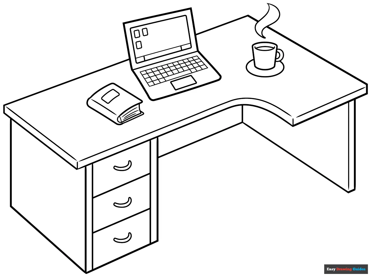 Desk Coloring Page | Easy Drawing Guides