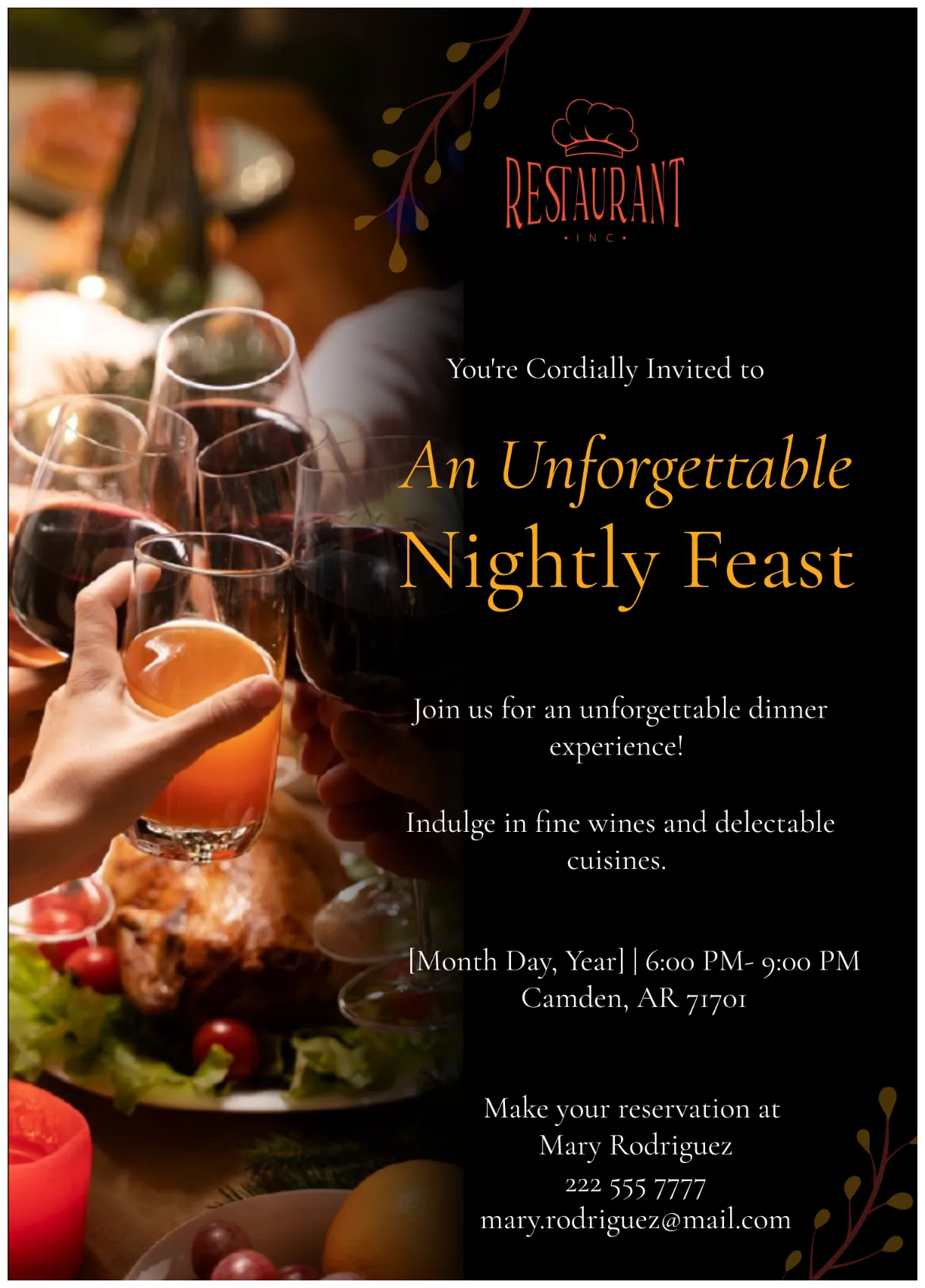 Free Restaurant Dinner Party Invitation Template to Edit Online