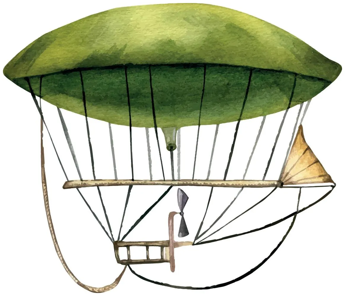 First dirigible vintage style watercolor illustration isolated printable coloring page