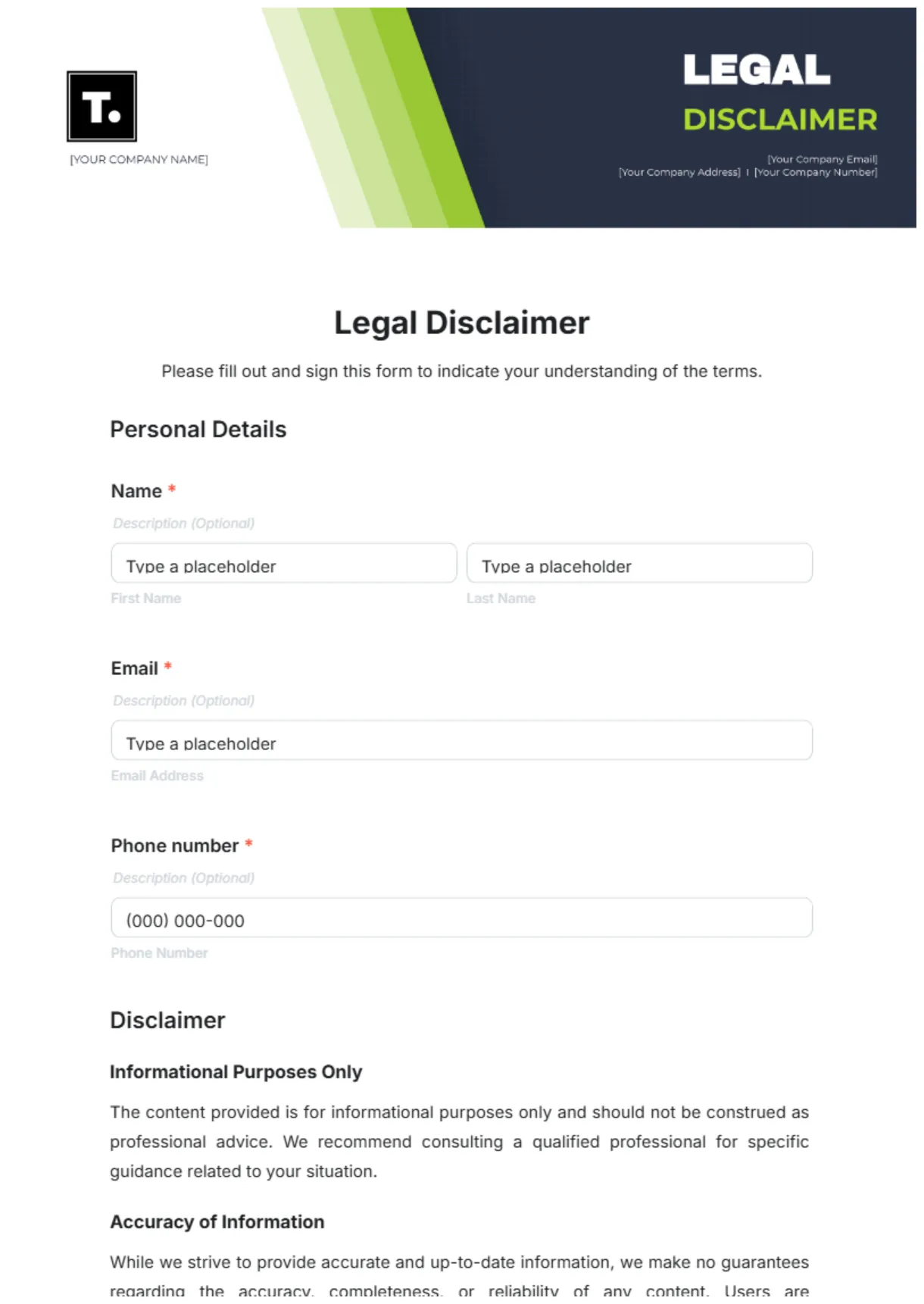 Free service disclaimer template to edit online