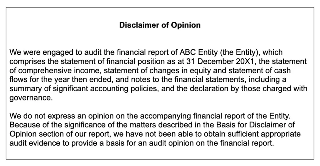 Disclaimer audit opinion example reasons accountinginside