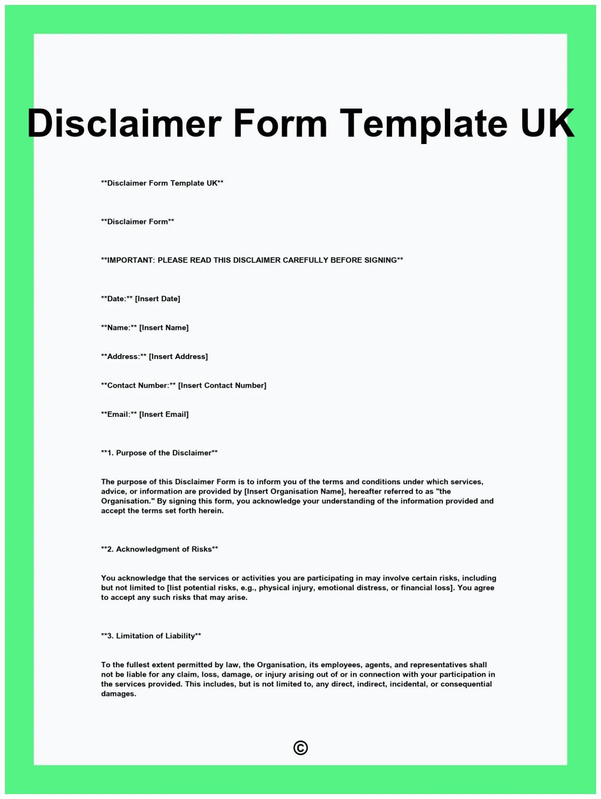 Disclaimer form template uk