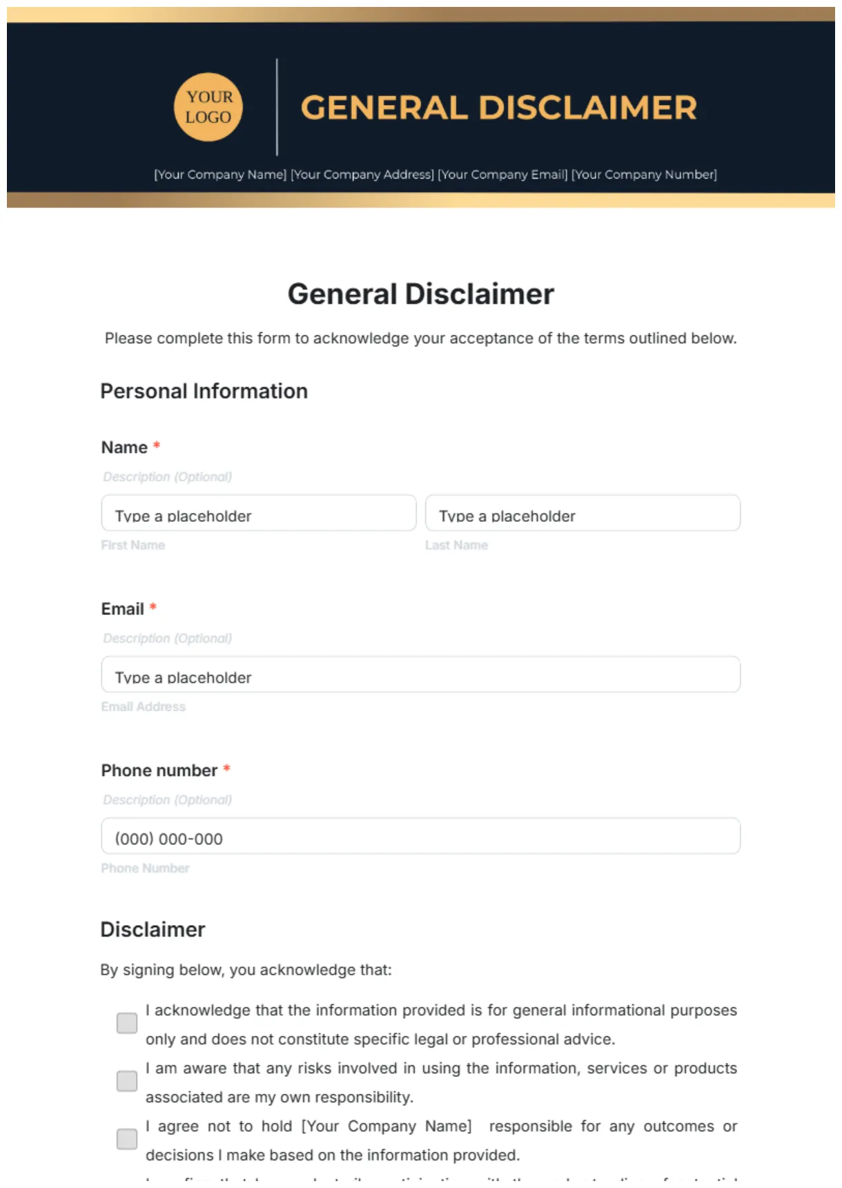 Free service disclaimer template to edit online