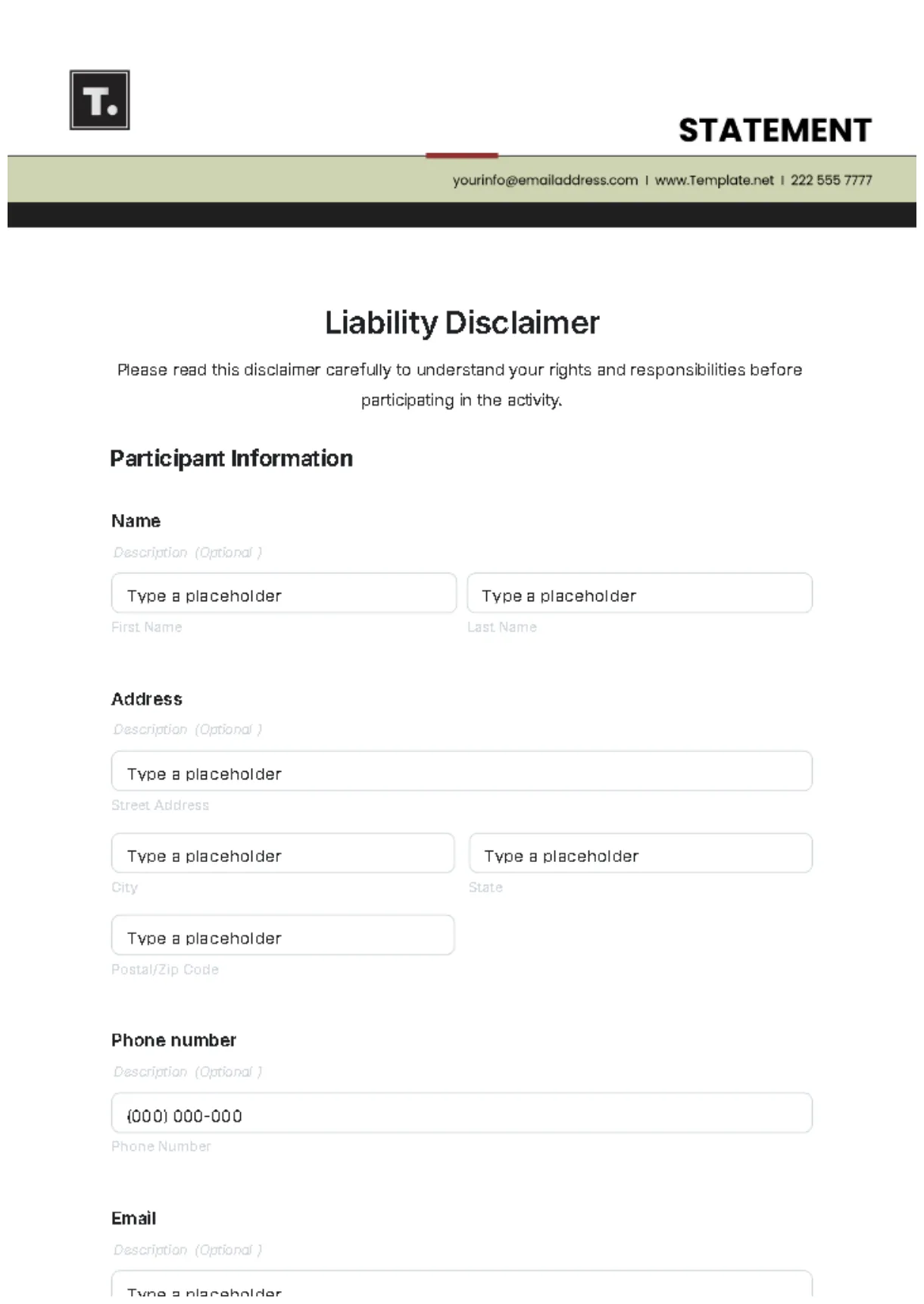 Free service disclaimer template to edit online