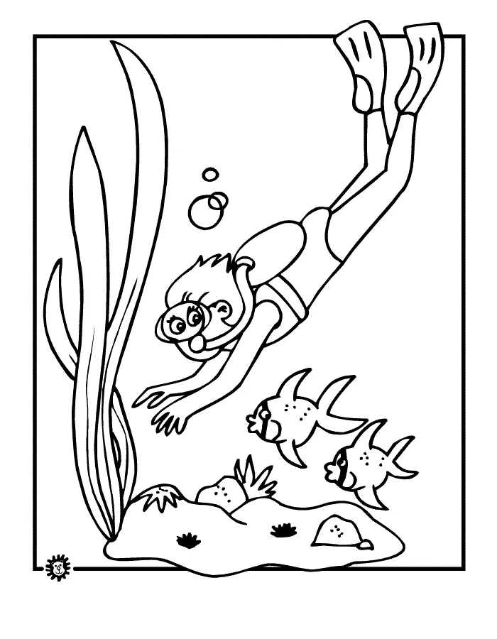 Diving coloring pages for childrens printable for free