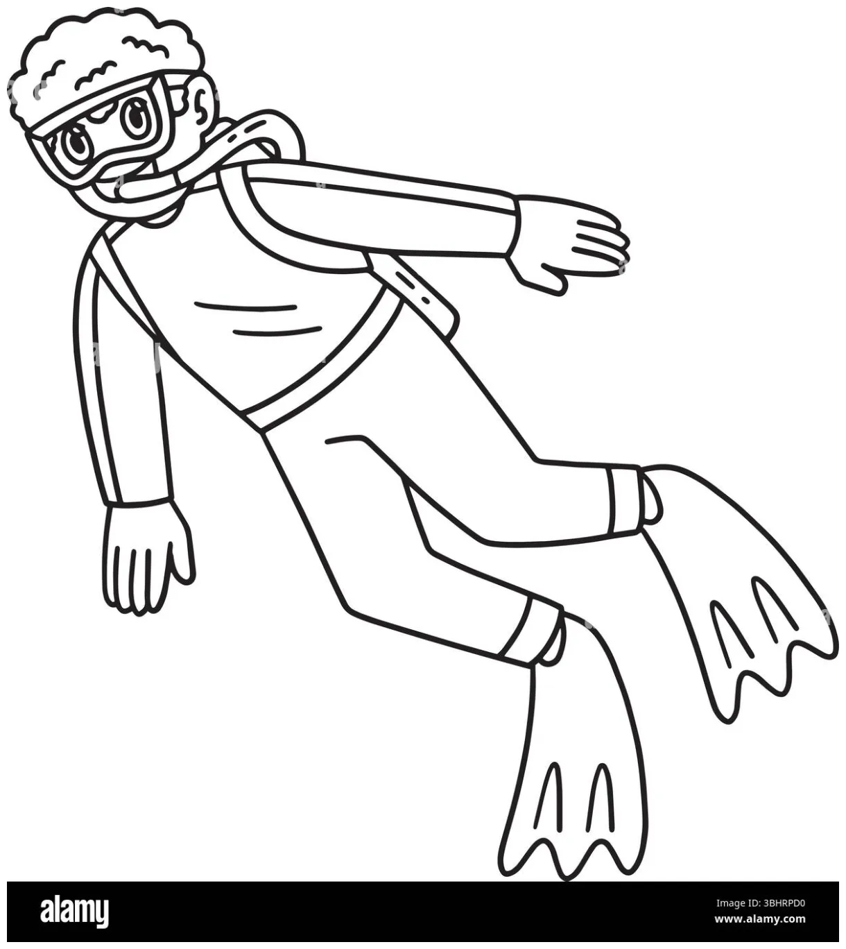 Scuba diving male isolated coloring coloring page stock vector