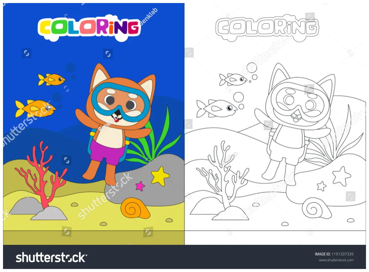 Diving kids coloring book page vector stock vector