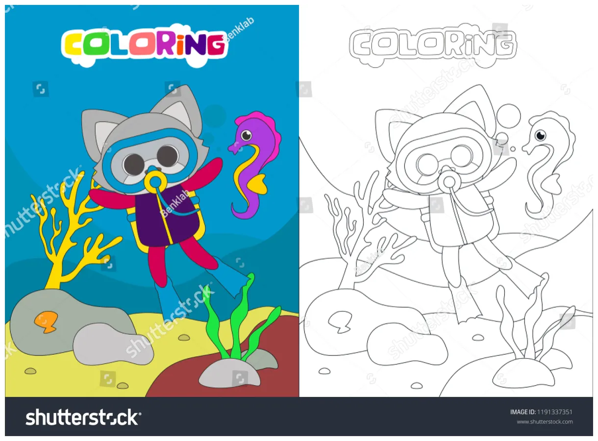 Diving kids coloring book page vector stock vector