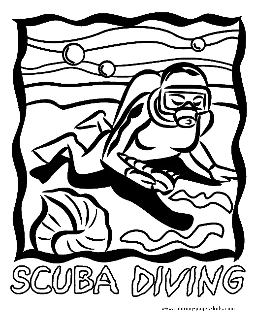 Free printable scuba diving in the sea coloring page