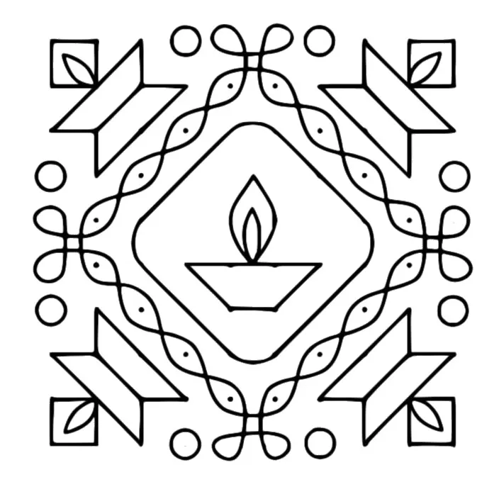 Coloring page diwali diya oil lamp 3
