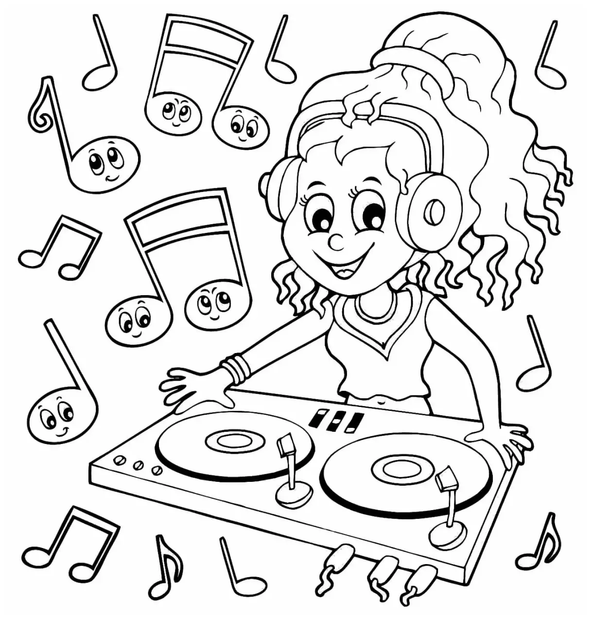 Dj girl printable coloring page