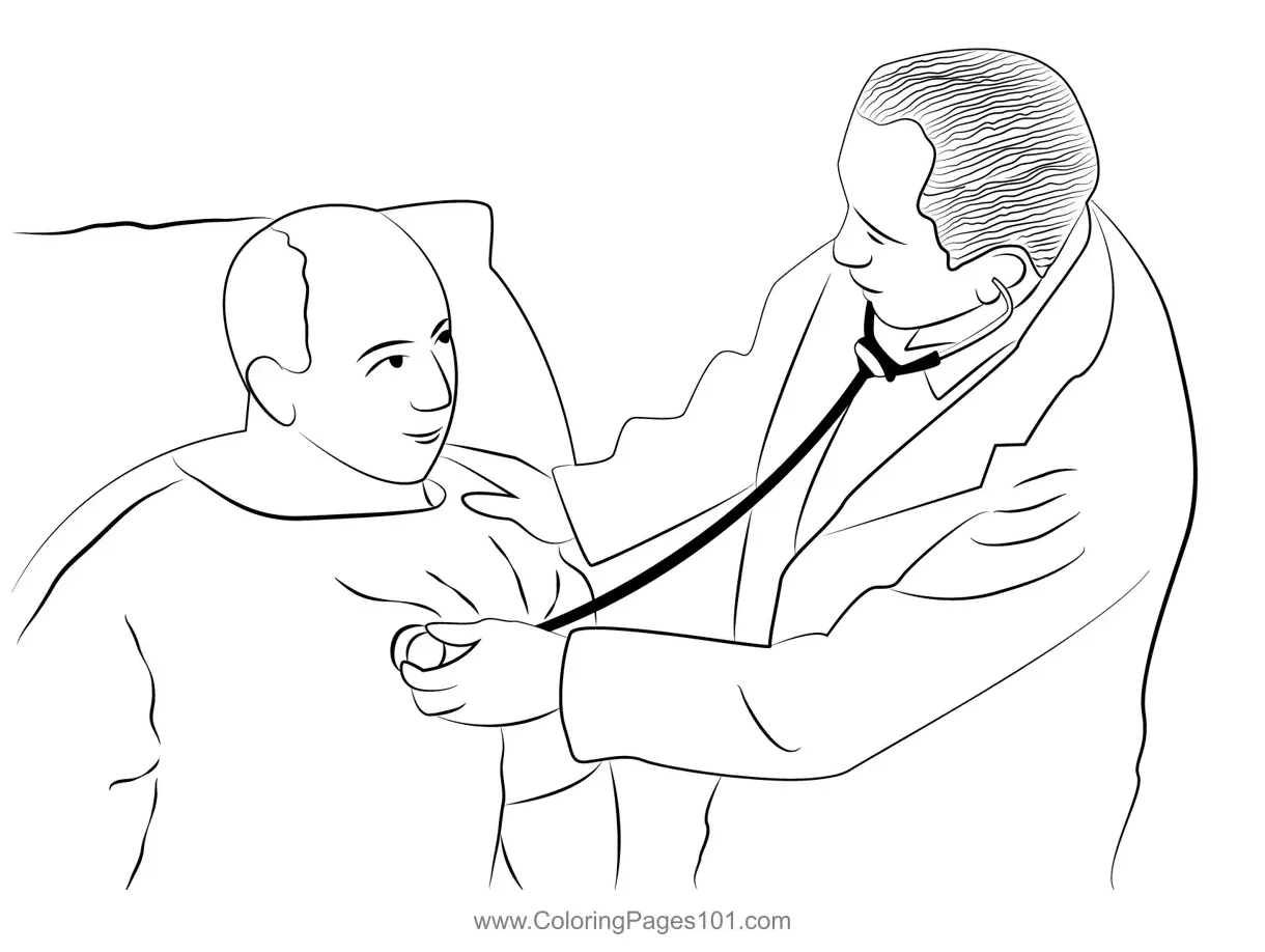 Doctor Checking Patient Coloring Page for Kids - Free Doctors Printable