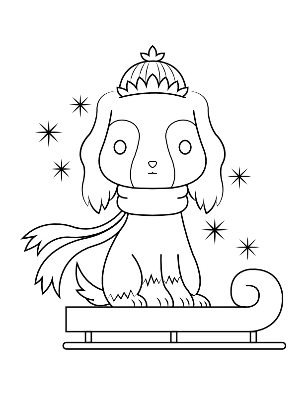Printable dog riding sled coloring page