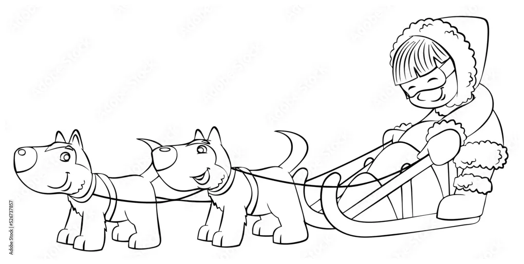 Dog sled. element for coloring page. cartoon style. stock vector