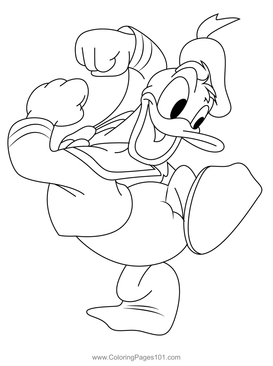 Running Donald Duck Coloring Page for Kids - Free Donald Duck Printable