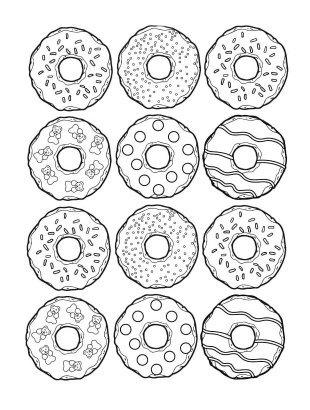 Donuts with chocolate and sprinkles Coloring Page - Funny Coloring Pages